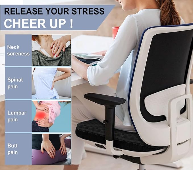Gel Seat Cushion for Long Sitting Pressure Relief - Non-Slip Gel Chair Cushions for Back, Sciatica, Tailbone Pain Relief - Seat Cushion for Office Desk Chair, Car Seat – Wheelchair Cushions