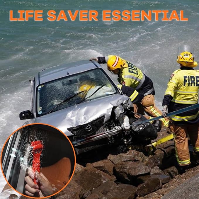 SINSEN Car Safety Hammer Set of 10 Emergency Escape Tool Auto Car Window Glass Hammer Breaker and Seat Belt Cutter Escape 2-in-1 for Family Rescue & Auto Emergency Escape Tools (Reflective Tape 10PCS)