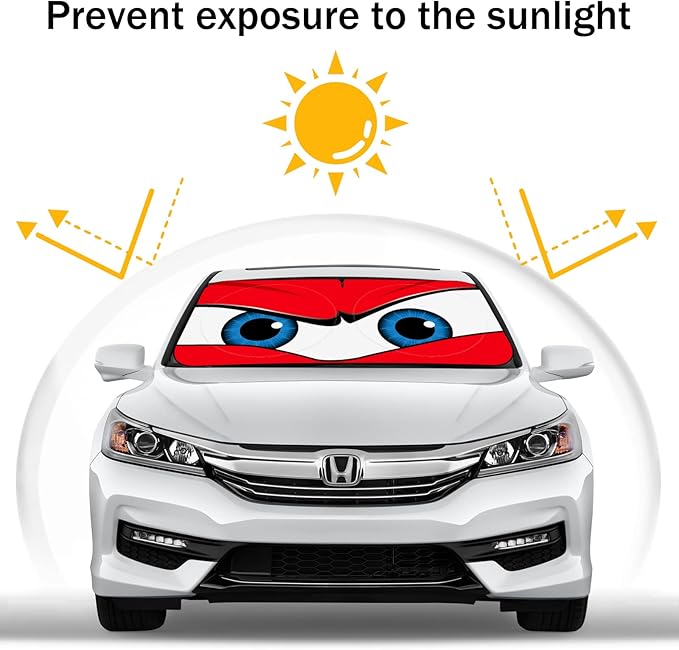 Car Windshield Sun Shade, Funny Eyes Visor for Car Windshield, Wear-Resistant Black Tape, Foldable 59‘’x27.5‘’/63''x31.5''
