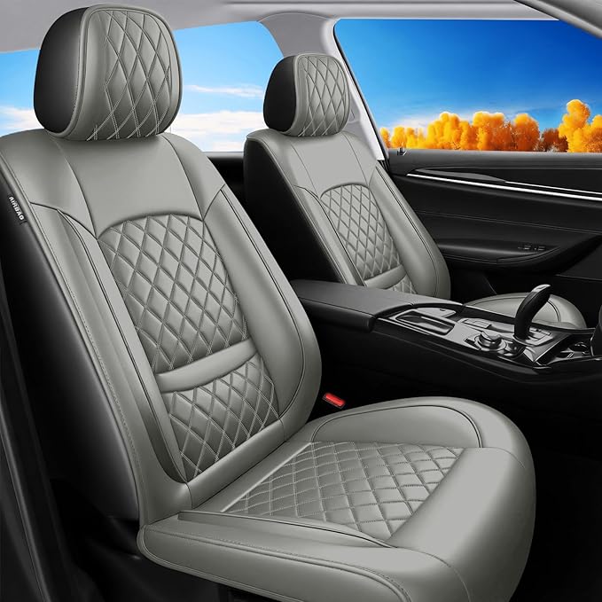 Fit for Accent Seat Covers Compatible with Hyundai Accent 2017-2026 - Waterproof Breathable Leather Automotive Seat Cushions Protector,Airbag Compatible,Full Set 5 Seats(Gray)