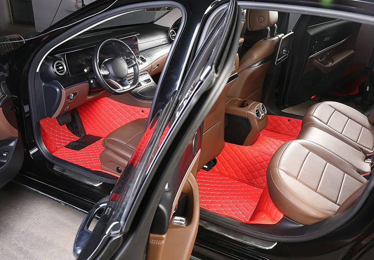 Custom Artificial Leather Waterproof All-Weather Car Floor Mats Fit for 99% Sedan SUV Sports Car Vehicle Car Mat (Black red bar)