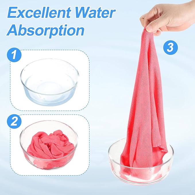 HARFINGTON 6 Pack Microfiber Cleaning Cloth, 10" x 10" Multi-Functional Cleaning Towels Reusable Absorbent Rags with Hook for Car Wash Kitchen Household Window Clean, Rose Red