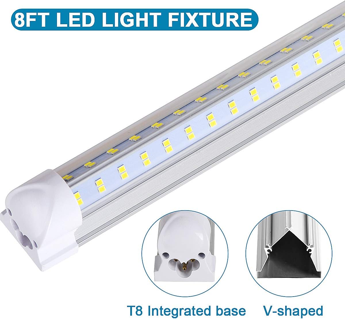 (Pack of 20), 8FT LED Shop Light Fixture - 150W 19000LM, 6000K Cold White, T8 Integrated V Shape 8' Tube Lights, High Output Bulbs for Garage Warehouse Workshop,8Feet 8Foot Led Fluorescent Bulbs