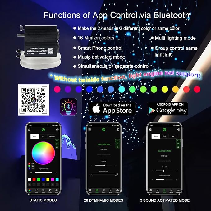 AKEPO New 32W Dual-Head Dual Color RGBW Fiber Optic Lights, 860pcs of Mixed 3 Diameter Optical Fibers in 9.8ft+Music Sound Activated Fiber Optic Star Ceiling Sky Light Kit for Car Headliner Star/Home