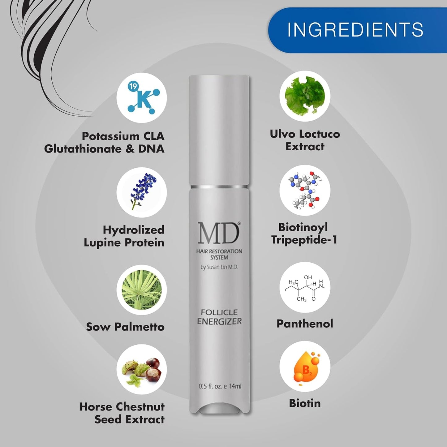 MD Factor suero natural para el crecimiento del cabello | Follicle Energizer Serum: evita el adelgazamiento del cabello y la pérdida de cabello al estimular los folículos capilares para producir un ca
