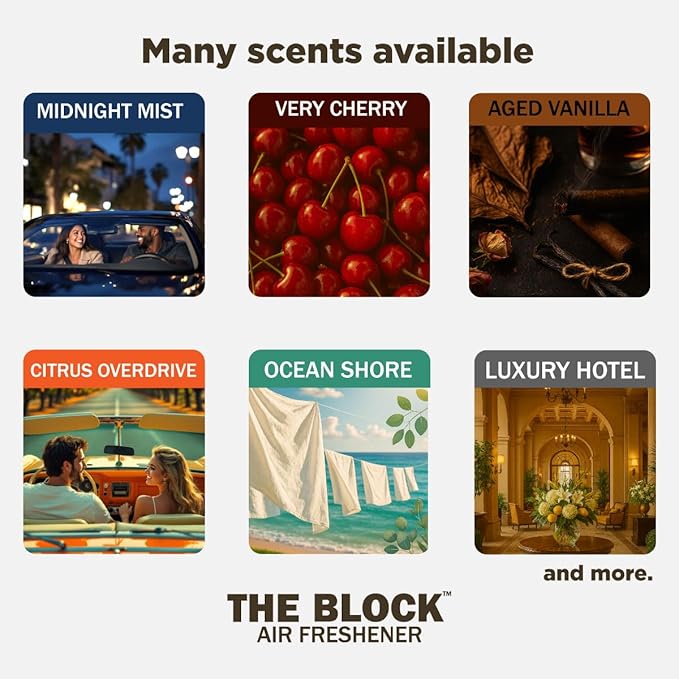 The Block - Wooden Car Air Freshener & Odor Eliminator - Long Lasting 30+ Day Scent - Car & Home Use - Fresh Gift Idea - Made in USA - Very Cherry