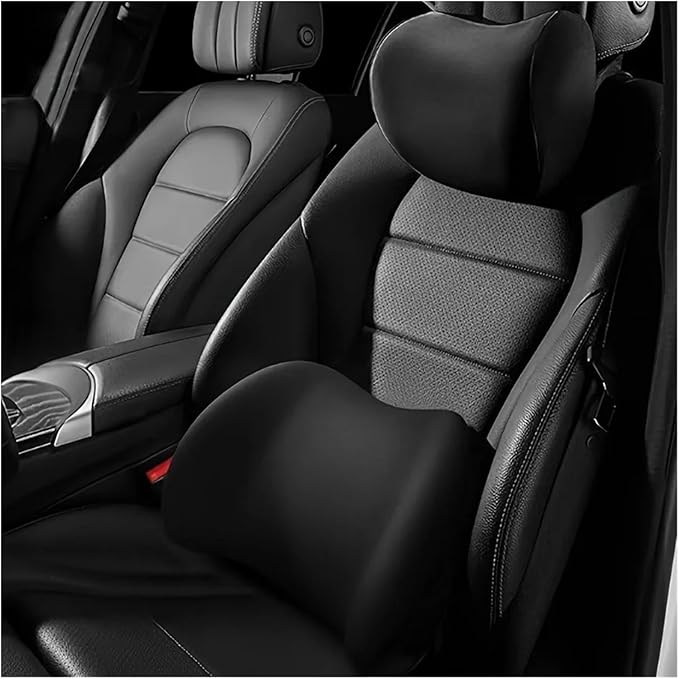 Memory Foam Car Neck Pillow - Soft fit for Seat Headrest & Lumbar Support Cushion(Black Headrest1PC)