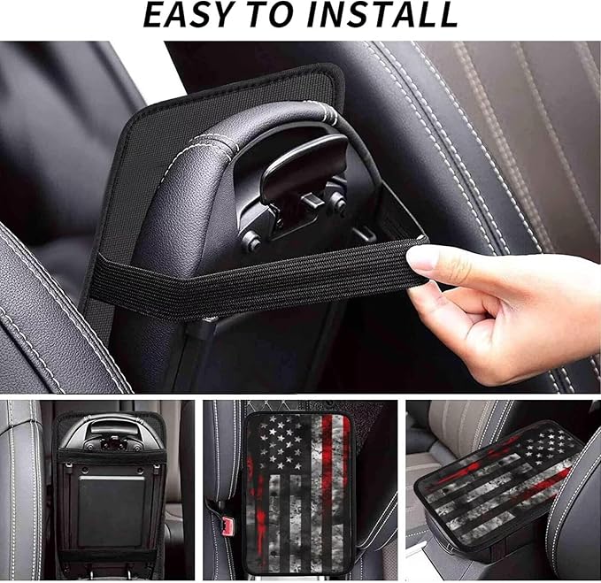 Car Armrest Box Pad American US Flags Car Center Console Cover Pad Black and Red Auto Armrest Cover for Most Vehicle, SUV, Truck Universal Arm Rest Cushion Pads