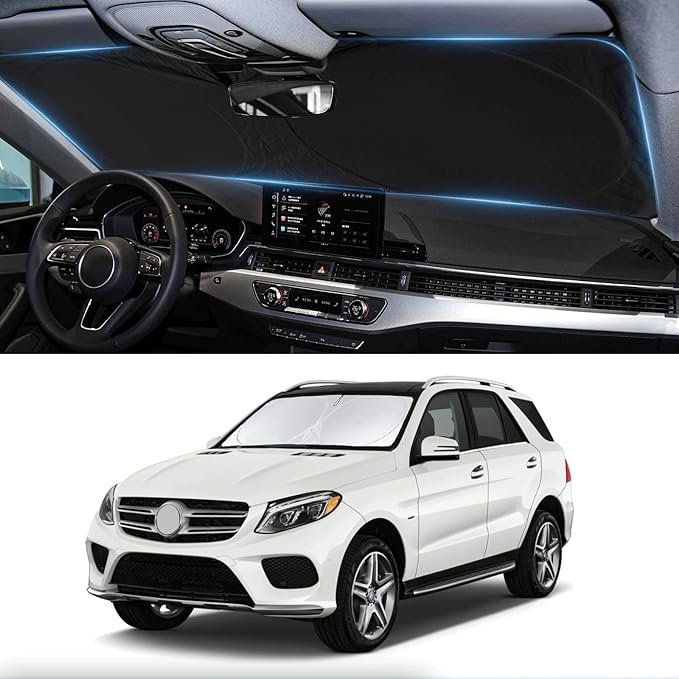 Custom Fit GLE Windshield Sunshade for 2012-2018 2019 Mercedes Benz GLE Class Accessories Front Window Shades Shield for GLE 450 GLE 350 Cover for Windshield Sun Visor Protector Blocks UV Rays