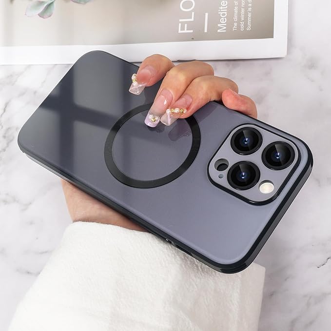 Guppy Compatible with iPhone 13 Pro Max Case Magnetic, with Full Camera Lens Protector [Compatible with MagSafe] Scratch Resistant Gradient Glass Back Cover Phone Case-Black
