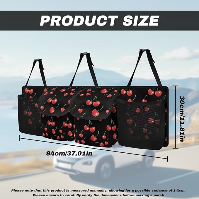 Cherry Trunk Organizer for Car Women Adjustable Back Seat Car Organizer Oxford Cloth Car Back Seat Organizer with 4 Pockets, Space-Saving Car Organizers Storage Bag for SUV/MPV/Truck
