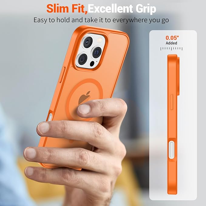 SUPFINE Magnetic for iPhone 16 Pro Max Case with Screen Protector (Compatible with MagSafe) (Military Grade Drop Protection) Translucent Matte Shockproof Phone Cover,Starry Orange