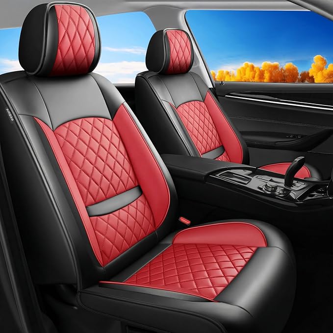 Fit Ioniq Car Seat Covers for Hyundai Ioniq 2017-2026 - Premium Leather, Waterproof, All-Weather, Airbag Compatible, Anti-Slip, Breathable, Easy Install, Seat Protectors, Full Set, Red