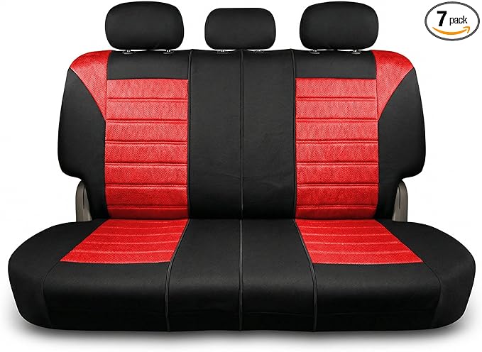 FH Group Automotive Car Seat Covers Rear Set Premium 3D Air Mesh Seat Covers, Airbag Compatible and Split Bench Cover Universal Fit Interior Accessories for Cars Trucks and SUVs - Red