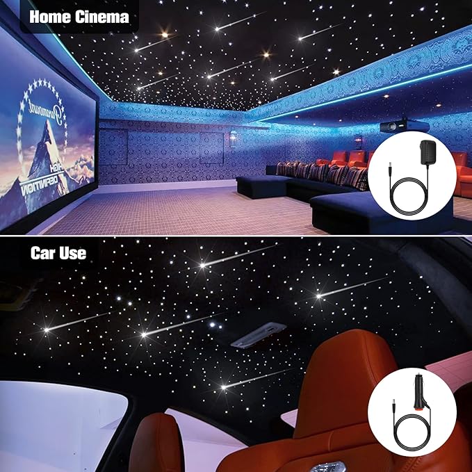 CHINLY 32w Meteor Twinkle 1000pcs 0.03in 16.4ft Bluetooth RGBW LED Fiber Optic Star Ceiling Light,APP/Remote +Shooting Stars Light kit+Adapter+Cigarette Lighter+10 Crystals,for Car/Ceiling