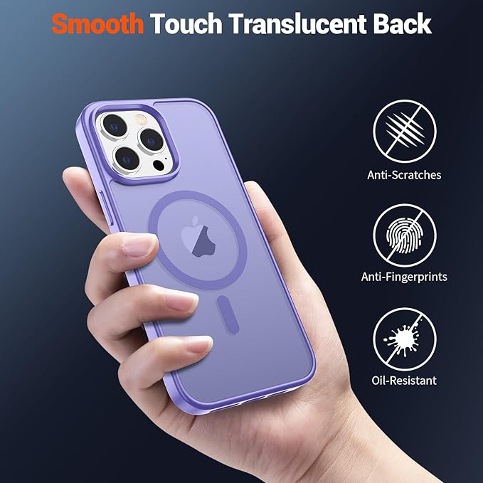SUPFINE Magnetic for iPhone 14 Pro Max Case(Compatible with MagSafe)(Military Grade Drop Protection) Slim Translucent Matte Shockproof with Anti-Fingerprint Phone Case,Purple