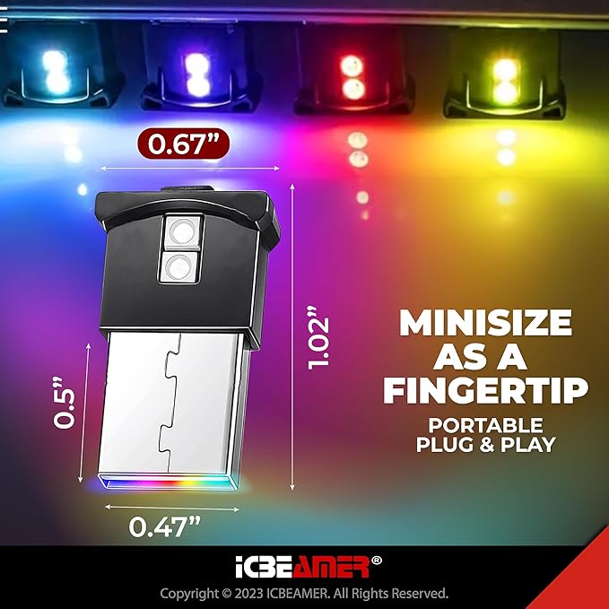 ICBEAMER Mini Smart USB Type-A 2-Pack (Green) | LED Night Light for Car Interior, Trunk, Center Console, Easy Plug-in, Enhance Automotive Ambiance, Perfect for Night Use