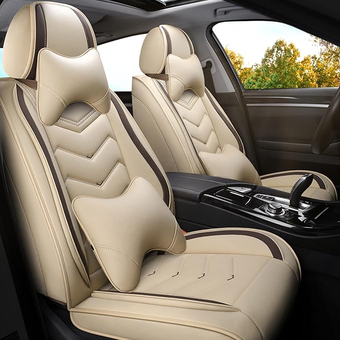 Car Seat Covers for Mercedes-Benz S-Class 2005-2026, Premium Nappa Leather Car Seat Cover, Stylish Sport Seat Covers， Automobile Seat Cover Sets.(Luxury 2 Seats/Beige)