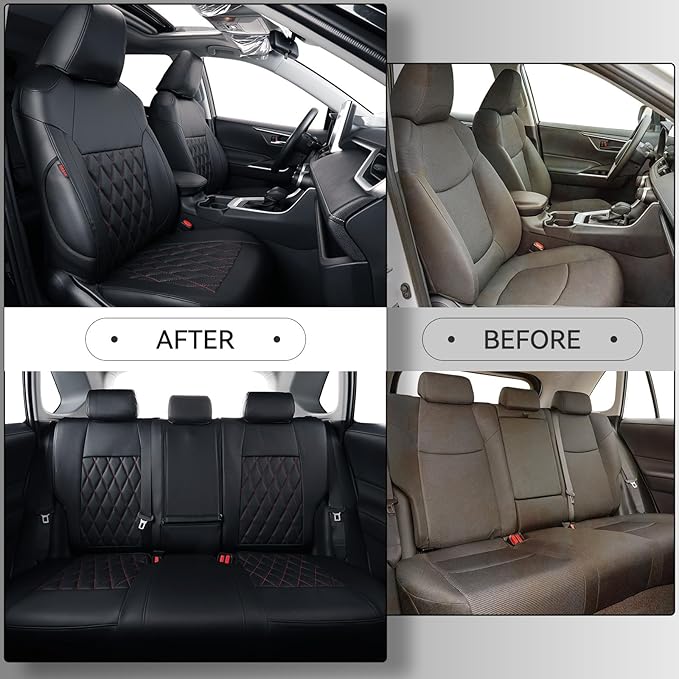 coverdream RAV4 PHEV Leather Seat Covers Full Set for 2019-2025 Toyota RAV4 Hybrid XSE,Hybrid SE,Prime SE/XSE,Fully Covered,Luxury Waterproof Car Seat Protector (Black & Diamond)