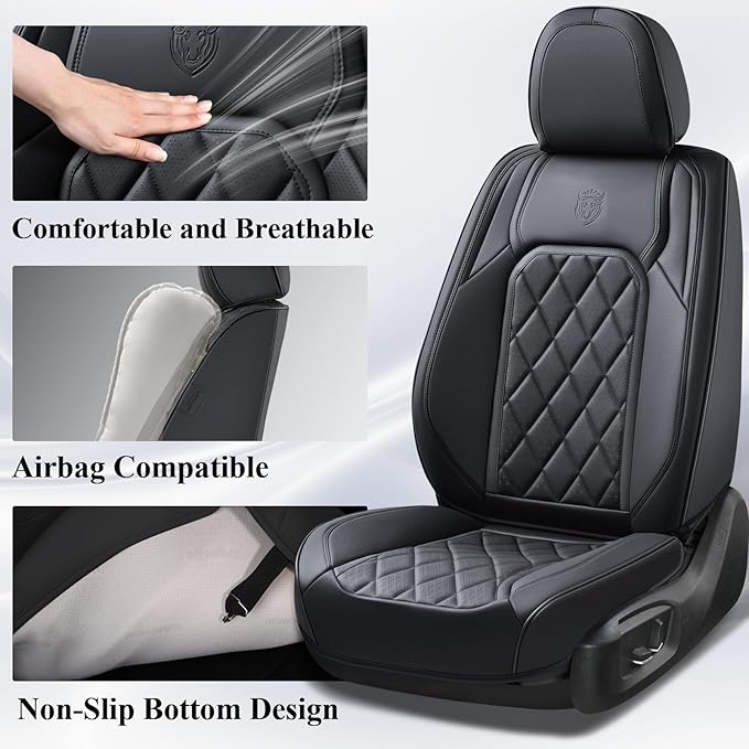 Coverado Car Seat Covers Full Set, Black Seat Covers, Waterproof Faux Leather Car Seat Cover, Luxury Car Seat Cover, Automotive Seat Covers 5 Seats, Car Seat Protector Universal Fit Most Cars