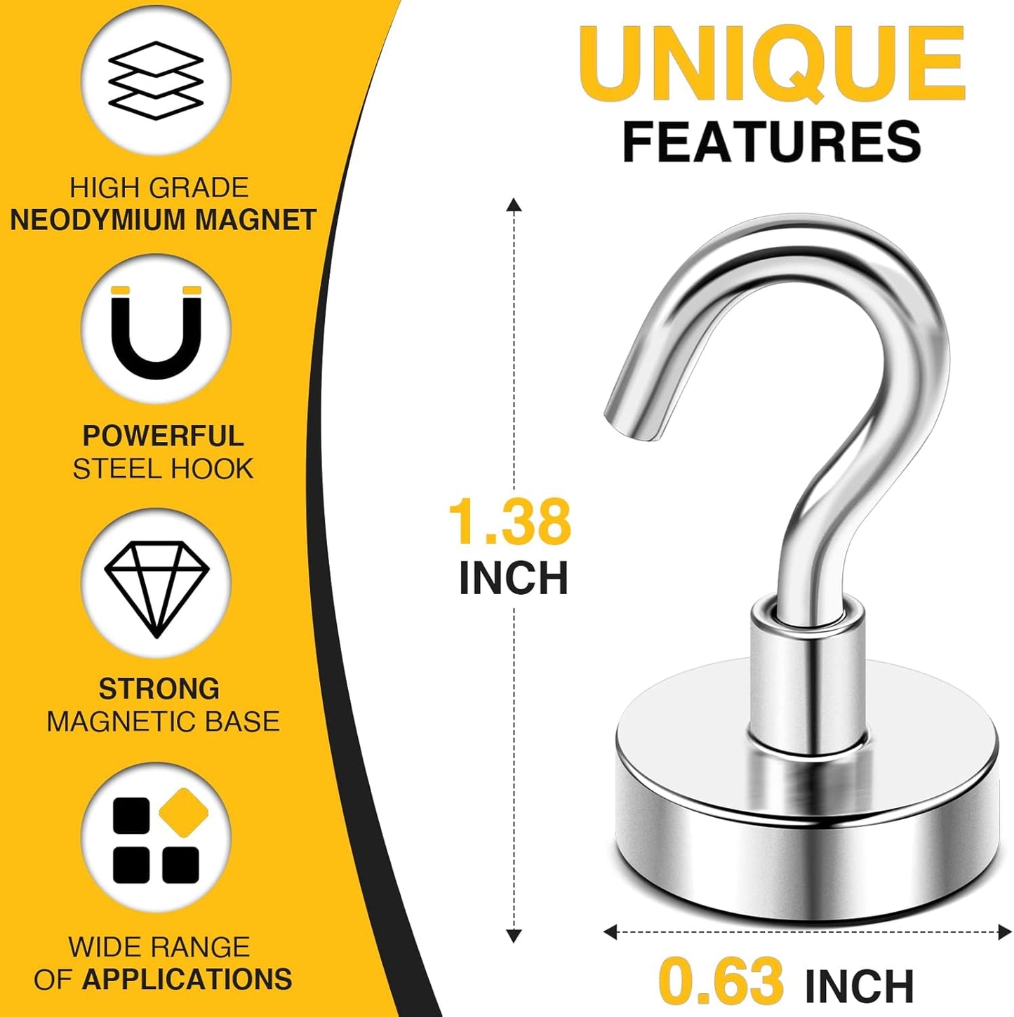 DIYMAG Magnetic Hooks, 30Lbs Strong Heavy Duty Cruise Magnet Hooks for Classroom, Fridge, Hanging, Cabins, Grill, Kitchen, Garage, Workplace and Office etc, (15 Pack-Silver)