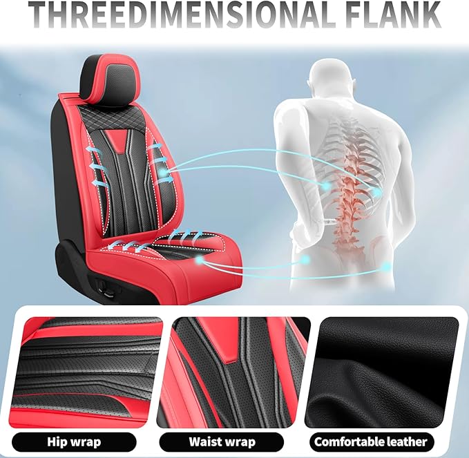 Fit Frontier Car Seat Covers Premium Leather for Nissan Frontier 2009-2025 2026. Waterproof， Breathable, Scratch-Resistant & All-Weather Seat Cushion Protector（Front Seat,Red&Black