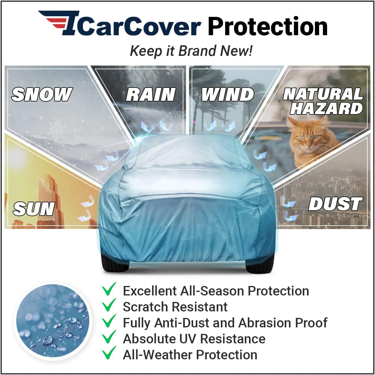 iCarCover Premium Car Cover for 2003-2005 Pontiac Sunfire 2-Door, 4-Door Heavy Duty Waterproof All-Weather Automobiles Custom Fit Indoor Outdoor UV Snow Protection Covers with Straps and Bag