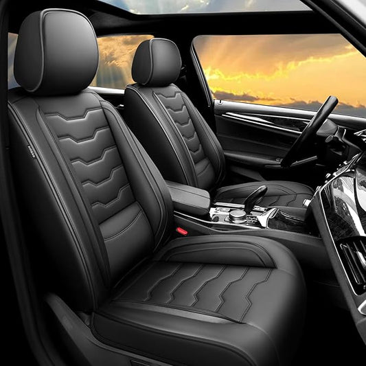 Fit Juke Car Seat Covers Compatible with Nissan Juke 2012-2015 2016 - Full Set Premium Leather， Waterproof Breathable， All-Weather Seat Cushion Protecto&Airbag Compatible（Full Set,Black