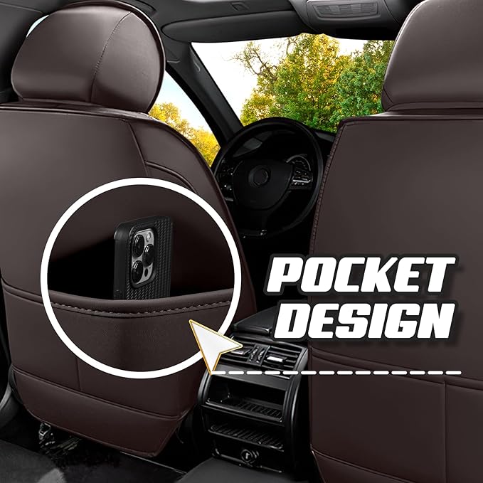 Car Seat Covers for Cadillac CTS 2003-2019, Premium Nappa Leather Car Seat Cover, Stylish Sport Seat Covers， Automobile Seat Cover Sets.(Standard 2 Seats/Coffee Color)