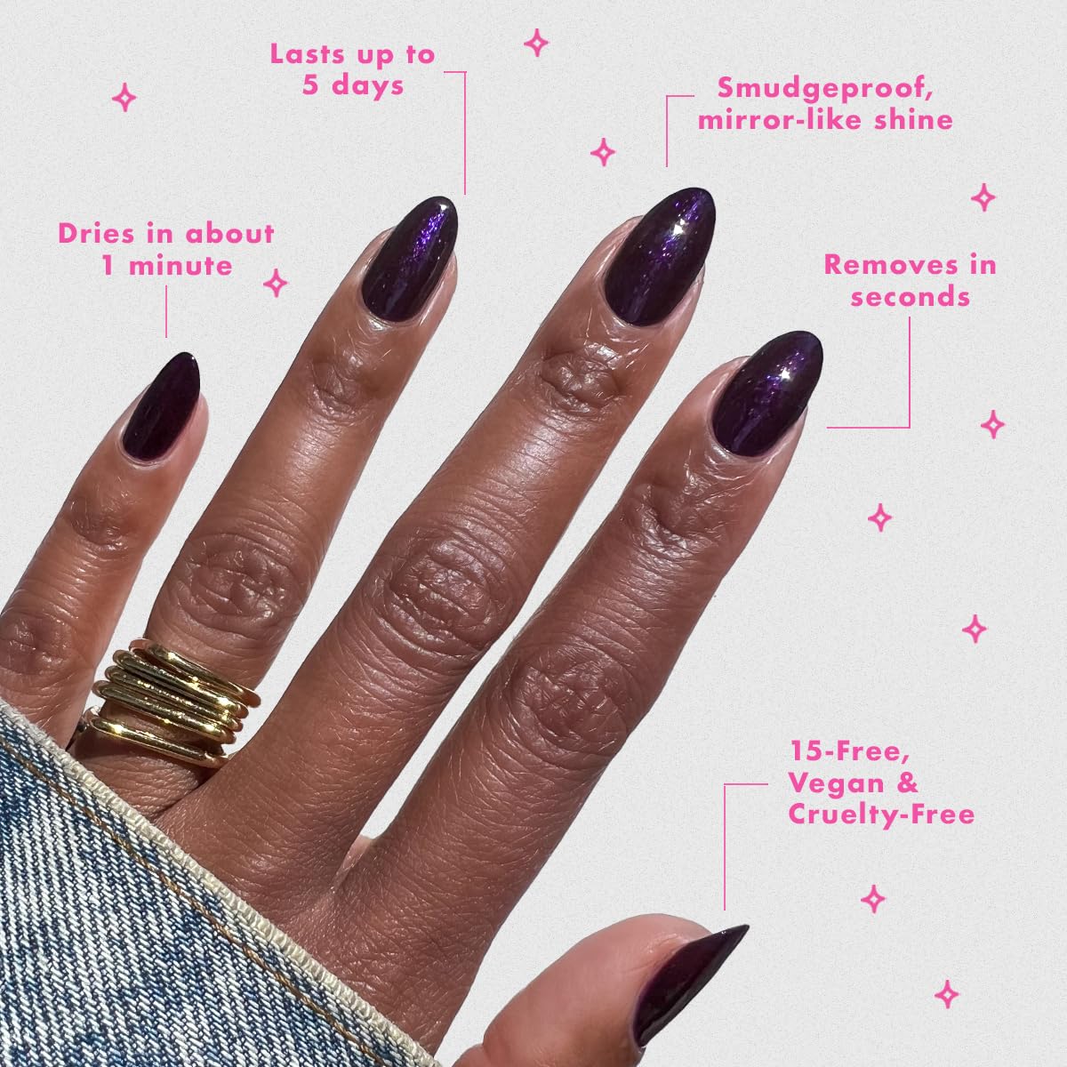 Olive & June Quick Dry Nail Polish | Instant Fast-Drying Smudgeproof Color | 15-free, Vegan Cruelty-Free Formula | Lasts up to 5 Days | Salon-Quality Manicure Pedicure at Home|Enchanted Violet Shimmer