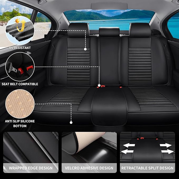 Car Seat Covers Full Set Fit for Toyota Avalon 2001-2022, Premium Faux Leather Car Seat Protector,Breathable Anti-Slip Full Wrapping Edge Seat Covers(Black,Full Set)