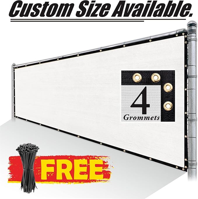 Royal Shade 6' x 10' White Fence Privacy Screen Windscreen Cover Netting Mesh Fabric Cloth - Cable Zip Ties Included (We Make Custom Size)