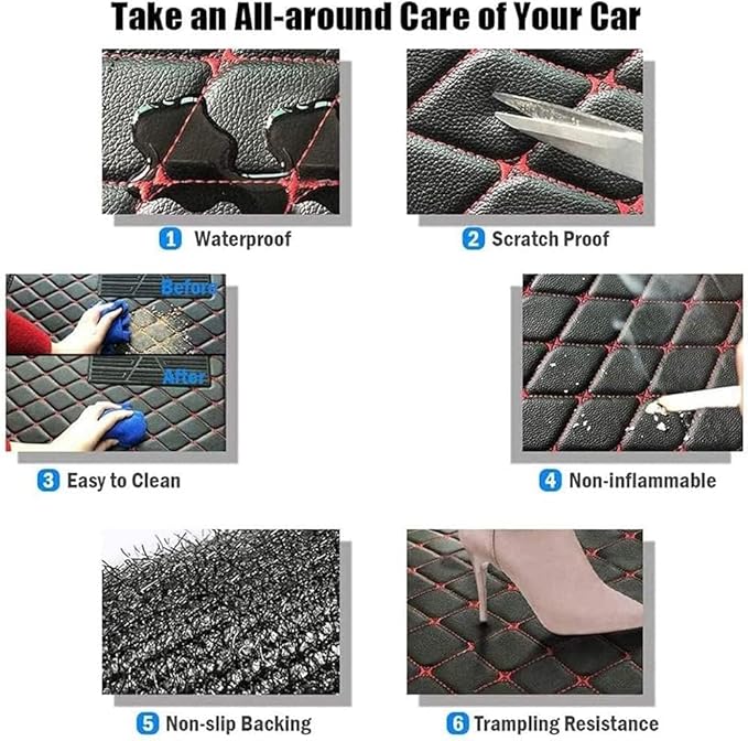 Custom Making Car Floor Mats for 98% Sedan SUV Car Protection Full Coverage Mats Anti-Slip Leather Floor Liners All Weather Car Floor Mats (Black+Pink Side)