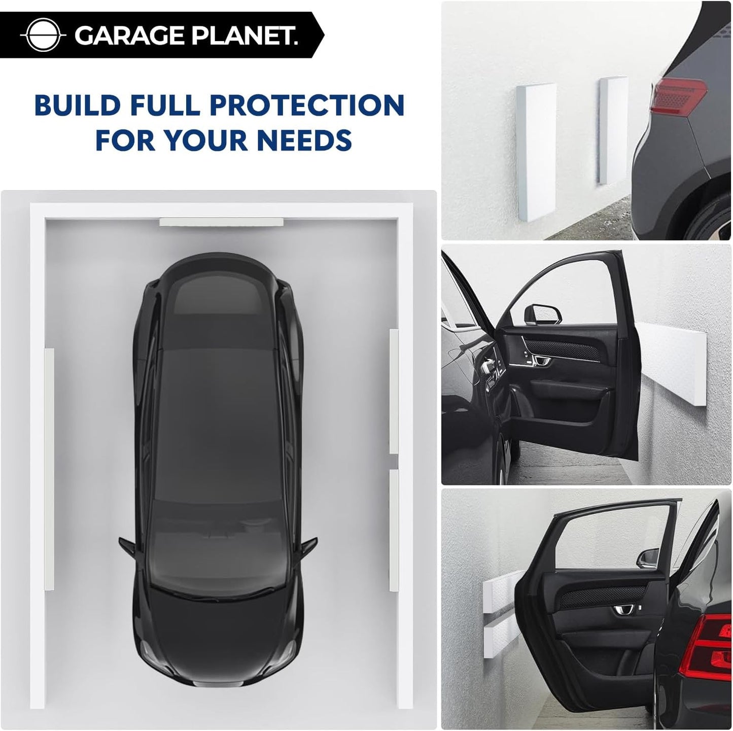 WP01 Garage Wall Protector Car Door Protector, Tool-Free, Designed in Australia (White, 4 Pack)