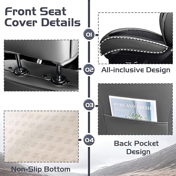 Truck Seat Covers for Ford F150 2009-2026, Waterproof Premium Leather Full Coverage Car Seat Cover, Muscle Sport Style Auto Interior Seat Cover Sets (Front Set/Gray Black)