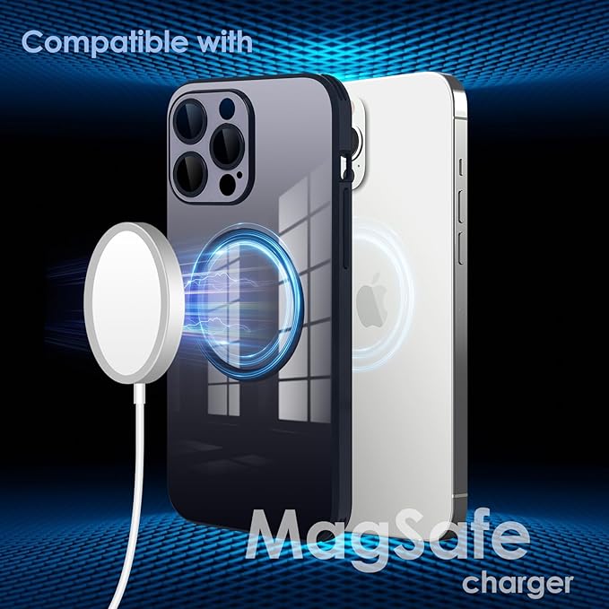 Guppy Compatible with iPhone 16 Pro Max Case Magnetic, with Full Camera Lens Protector [Compatible with MagSafe] Scratch Resistant Gradient Glass Back Cover Phone Case-Black