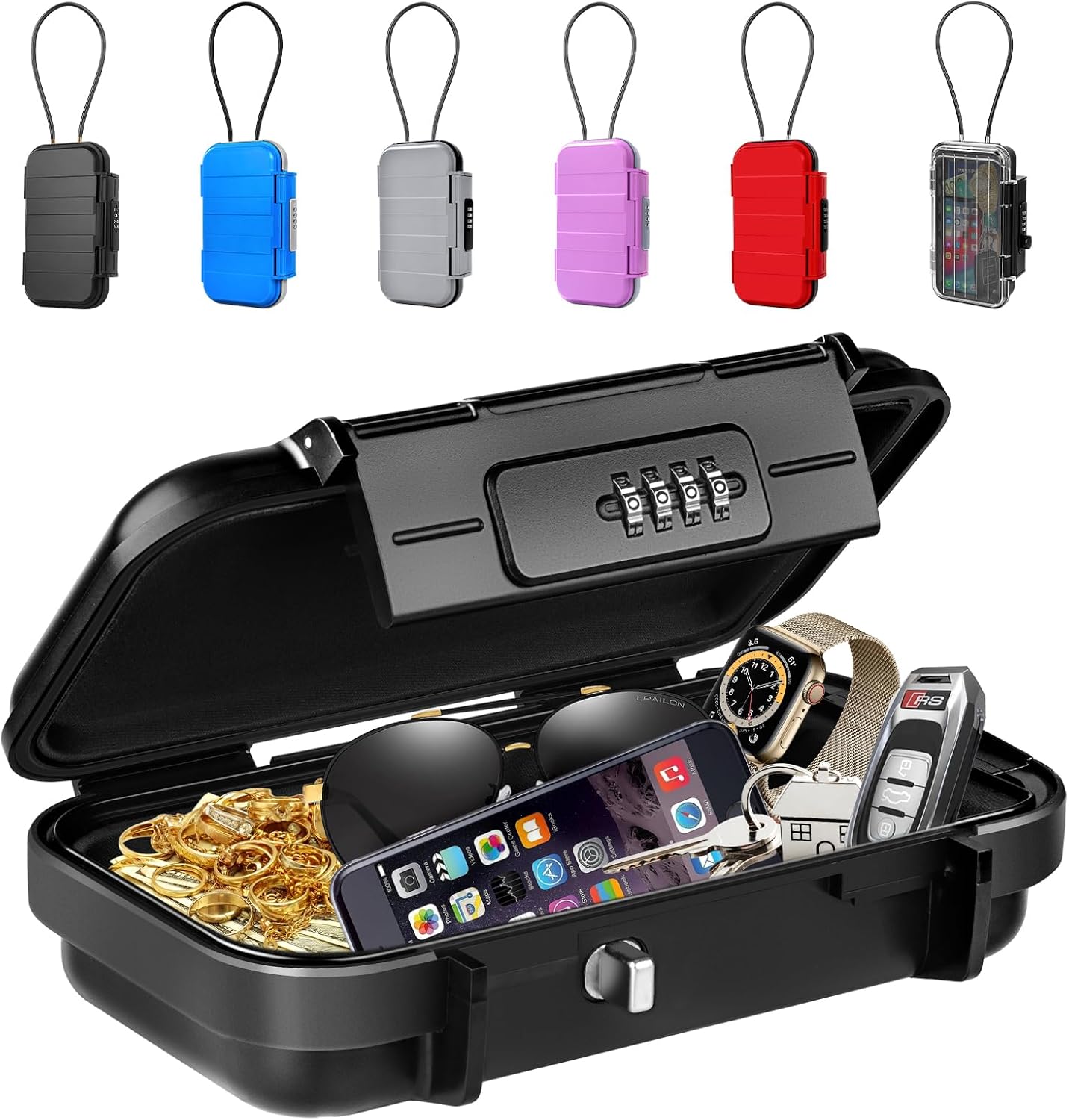 BKNOOU Portable Safe with Removable Chain, Anti-Theft Beach Safe Box, Waterproof Combination Lock Box for Travel, Dorm, Beach, Hotel, Car, Home, Office