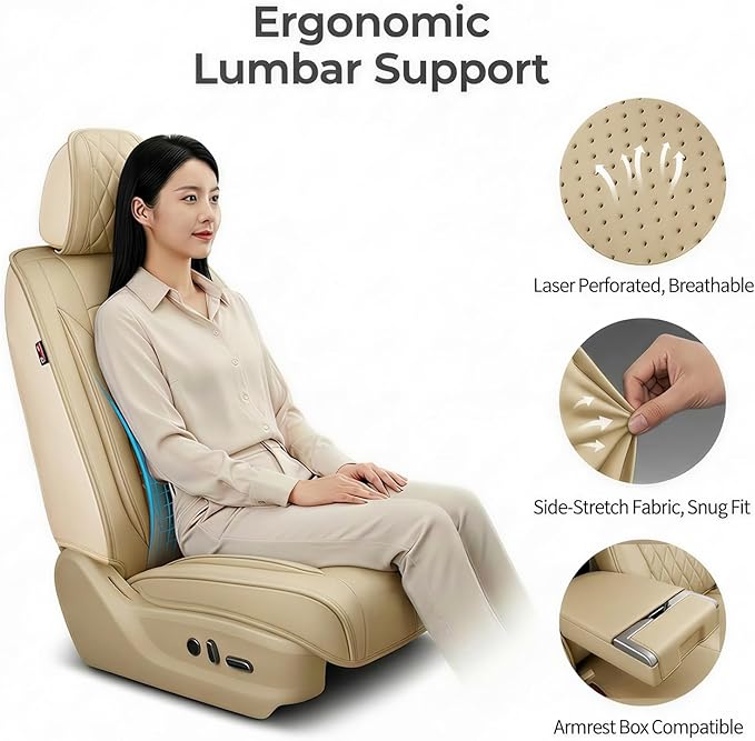 Fit Integra Car Seat Covers for Acura Integra 2023-2026 - Premium Leather, Waterproof, All-Weather, Airbag Compatible, Breathable, Seat Protectors, Only 2 Front seat Covers, Beige