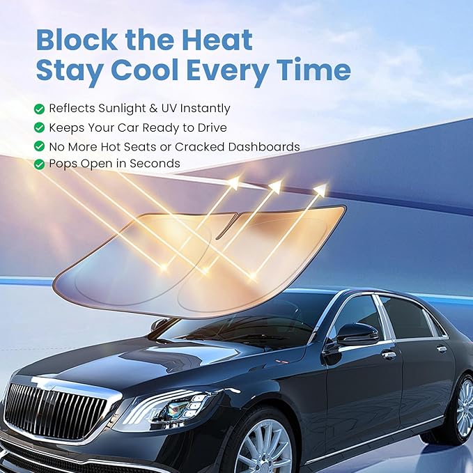 Windshield Sun Shade for Toyota Camry 2025-2026 LE/XLE/SE/XSE/Hybrid – Custom Fit Sun Shield with Mirror Cut‑Out, Blocks Heat & UV, Foldable with Storage Pouch - Toyota Camry Windshield Sunshade