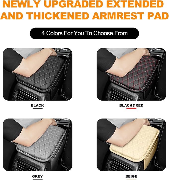 Center Console Cover for Cars Fit for Jeep Compass Leather Armrest Covers with 2 Storage Bags(Grey)