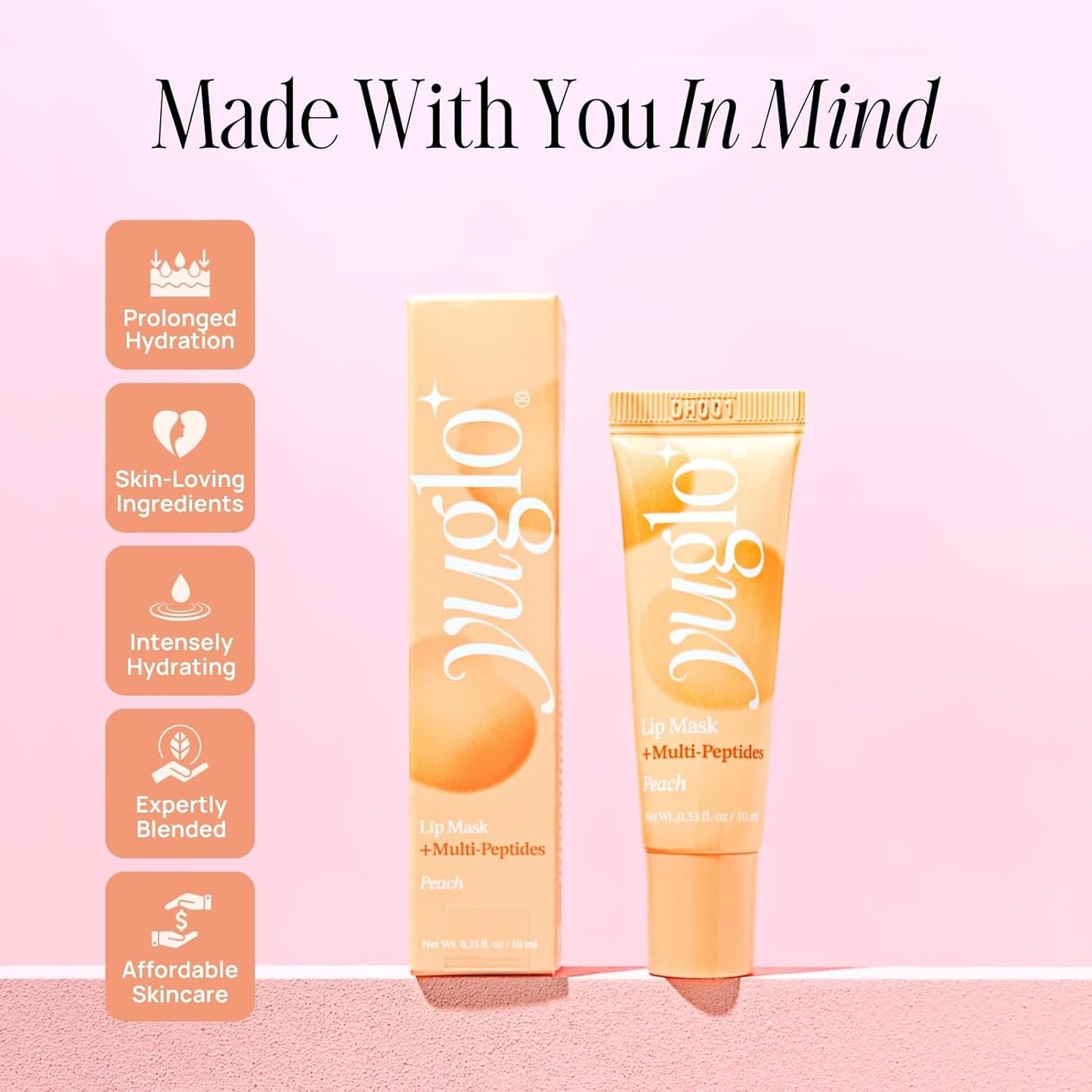 YUGLO Lip Sleeping Mask with Multi-Peptides | Peach Flavor | Hydrating & Plumping Lip Treatment for  Dry, Chapped Lips | Nourishes & Moisturizes | Overnight Lip Repair
