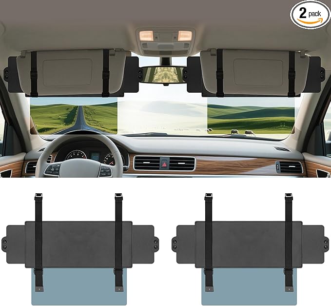 Sun Visor Extender for Car, Visor Extender Sun Blocker, Sun Visor Extension with Anti-Glare Lens Blocks UV & Sunlight, Adjustable Car Sun Visor for Safe Driving (2 Pack)