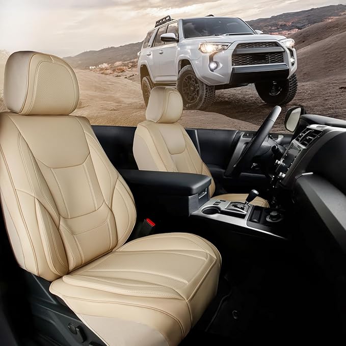 Coverland Custom Fit Car Seat Covers for SUV Compatible with [RAV4,Corolla Cross, CR‑V, Forester, CX‑9, C‑HR, Venza] Premium Waterproof Non-Slip Interior Seat Protector [Front Beige - Size Chart A24]