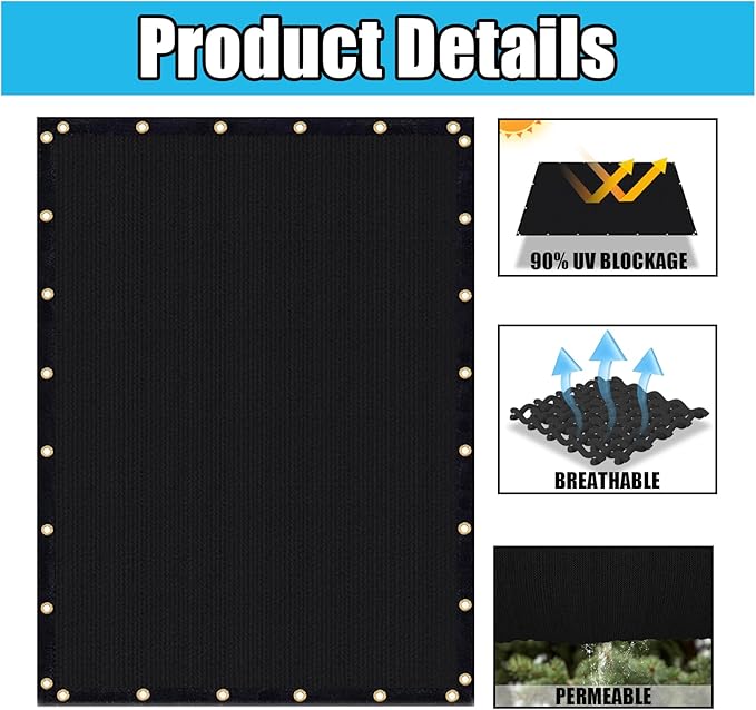 Amagenix 90% Shade Fabric 6'X 16' Black Sun Shade Cloth with Grommets for Pergola Replacement Shade Cover Canopy, Heavy Duty, Cable Zip Ties Included (We Customized)