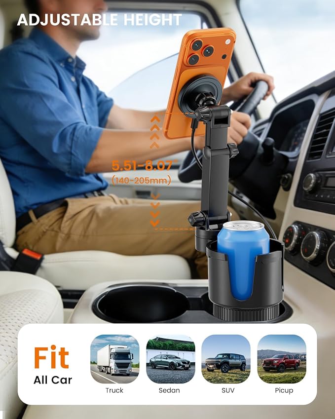 OHLPRO for iPhone 17 Pro Max MagSafe Car Charger Cup Holder Mount, 15W Fast Wireless Magnetic Charging Phone Holder for iPhone 16 15 14 13 Series, Adjustable Car Mount with Large Cup Base, Black