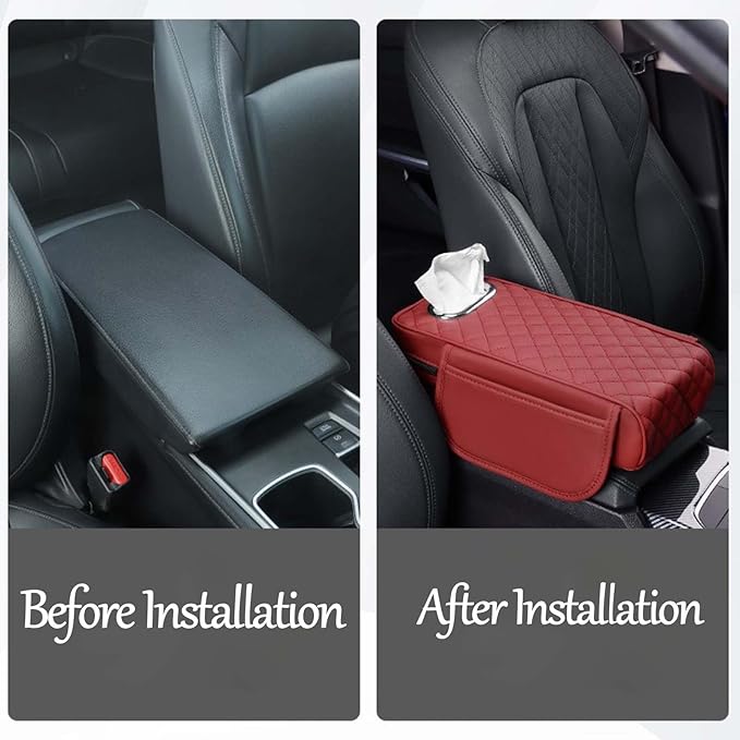 Car Center Console Armrest Pad for Lincoln, Leather Cover with Storage Pocket & Tissue Box Holder, Memory Foam Cushion for Aviator Standard SUV 2020-2025,Coffee
