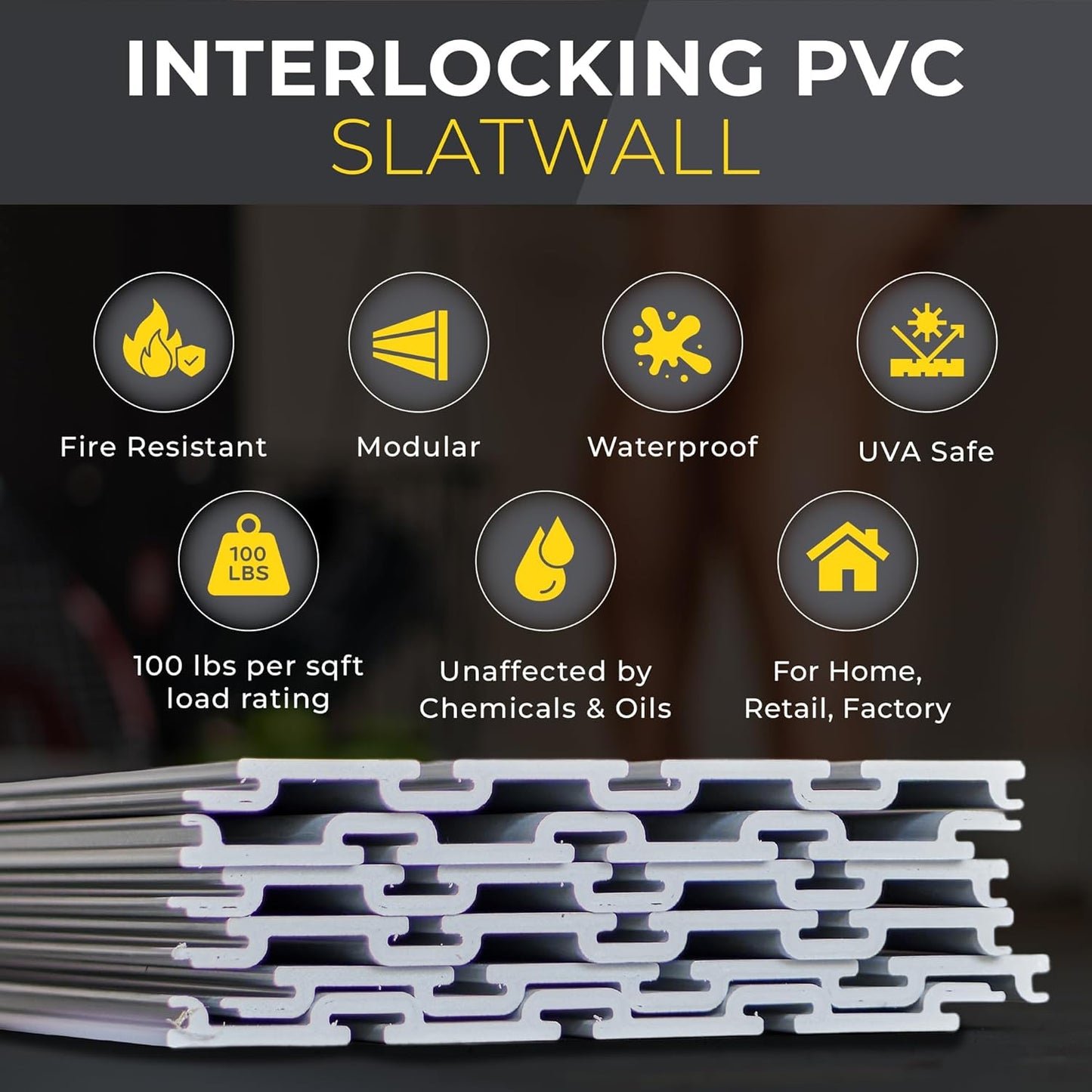 Heavy Duty 8x4 PVC Garage Slatwall Storage System (with Endcaps & Screws) - Modular Slat Wall Paneling for Garage Wall Organization - Interlocking Slatwall Panels for Home & Commercial Use (White)