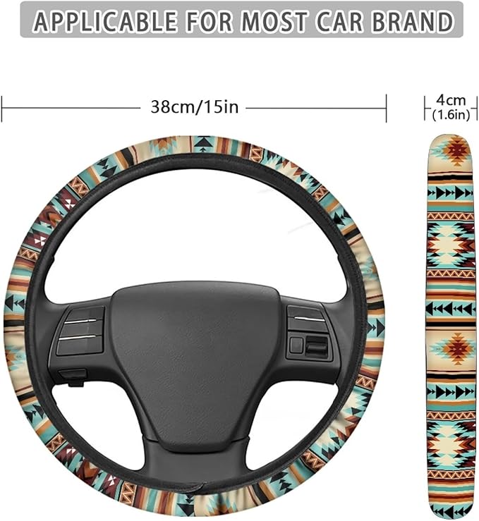 SEANATIVE Ethnic Aztec Car Steering Wheel Cover Universal Car Accessory for Diverse Cars Neoprene Dust Cover for Steering Wheel