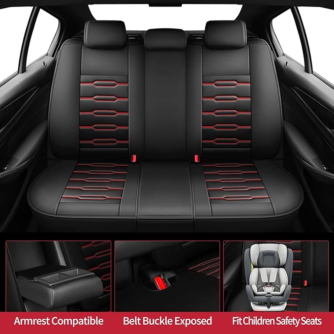 Fit Forester Car Seat Covers for Subaru Forester 2007-2025 2026 - Upgraded Premium Waterproof & Breathable Leather, Airbag Compatible, All-Weather Seat Cushion Protector (Full Set, Black+Red)