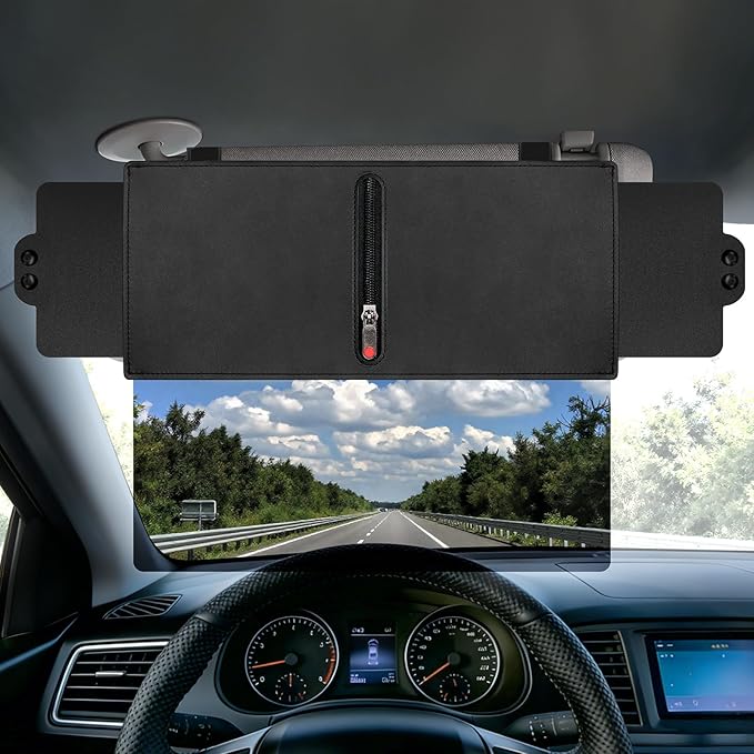 Veharvim Sun Visor Extender for Car (Polarized, UV400, Zipper Slider, 2 Side Sunshade, PC Lens) Visor Extender Attachment for Car Visor, Anti-Glare for Safe Driving